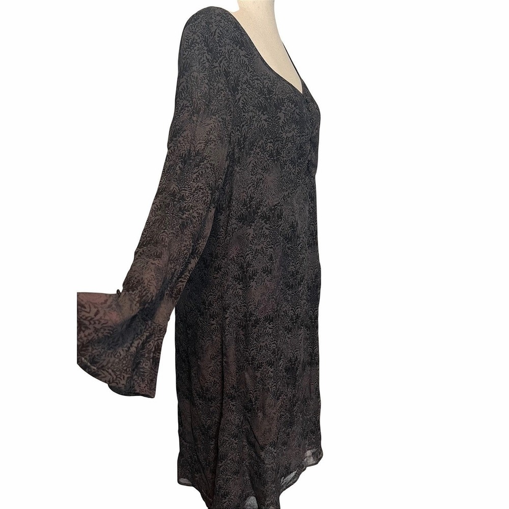 J. Jill Womens Medium Dress Black Gray Damask Print Bell Sleeve Midi Whimsigoth